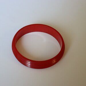 Vintage Bakelite Christmas Cherry Red Ribbed Grooved Bangle Bracelet Tested